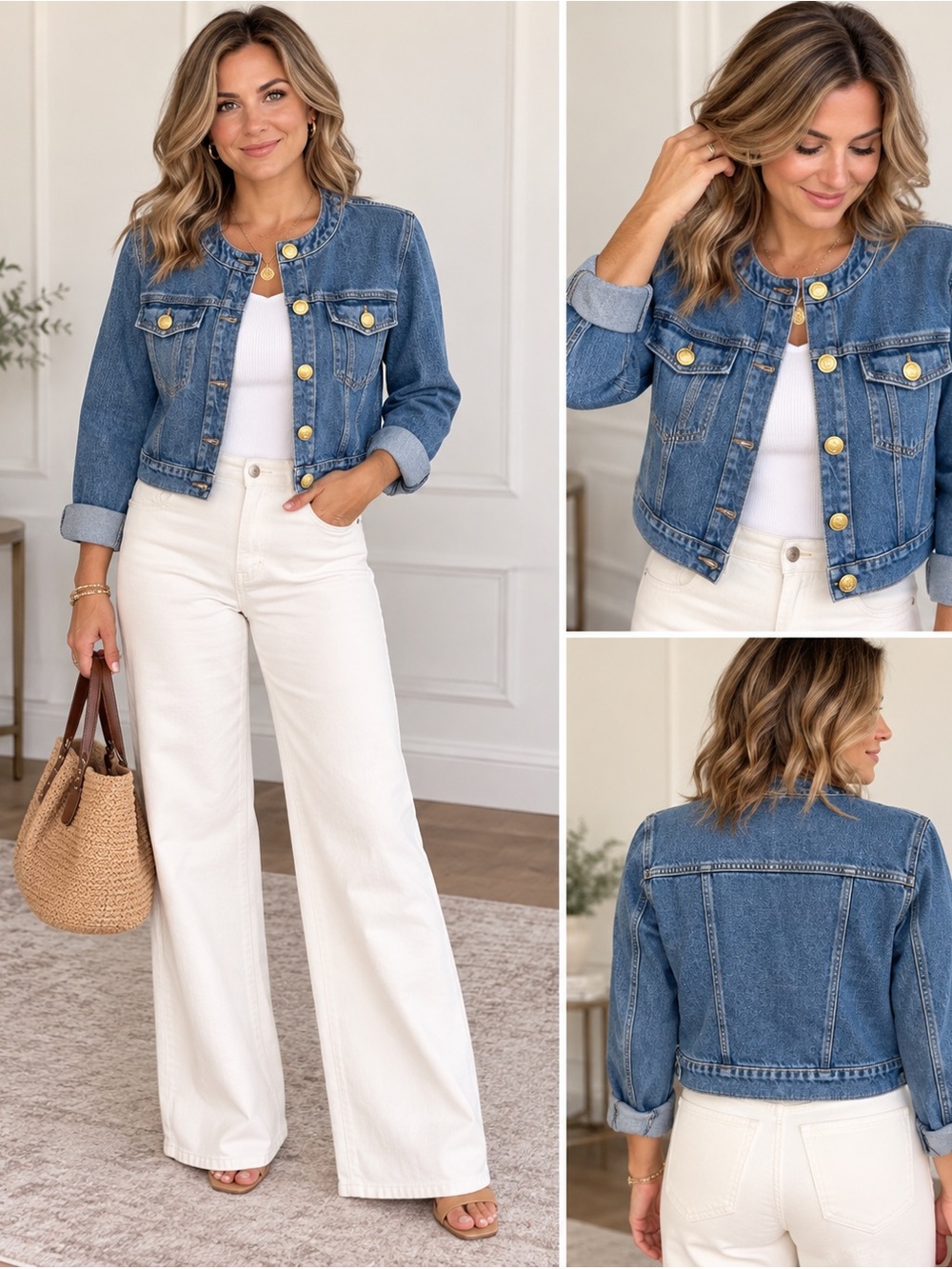 J. Crew Blue Denim Crop Jacket with Gold Buttons